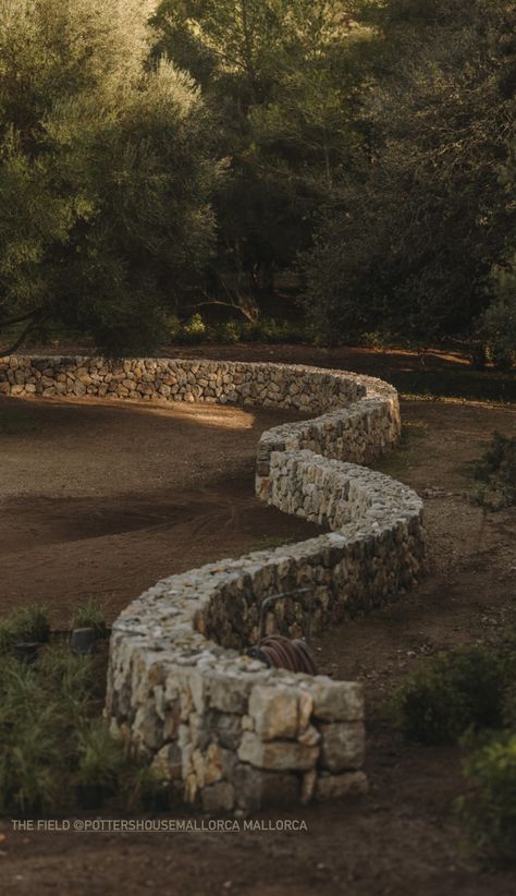 Courtyard Sculpture, Rock Retaining Wall, Landscaping Retaining Walls, Hillside Landscaping, Stone Masonry, Mediterranean Garden, Garden Pool, Farm Gardens, Landscape Walls