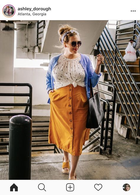 Plus size, midi skirt Skirt Outfits Size 12, Rust Dress Outfit Casual, Plus Size Skirt And T Shirt, High Waisted Skirt Outfit Plus Size, Long Skirt Outfits For Summer Mid Size, Business Casual Skirt Outfits Plus Size, 1950s Fashion Plus Size, Fun Outfits Plus Size, Midi Skirt Plus Size Outfits