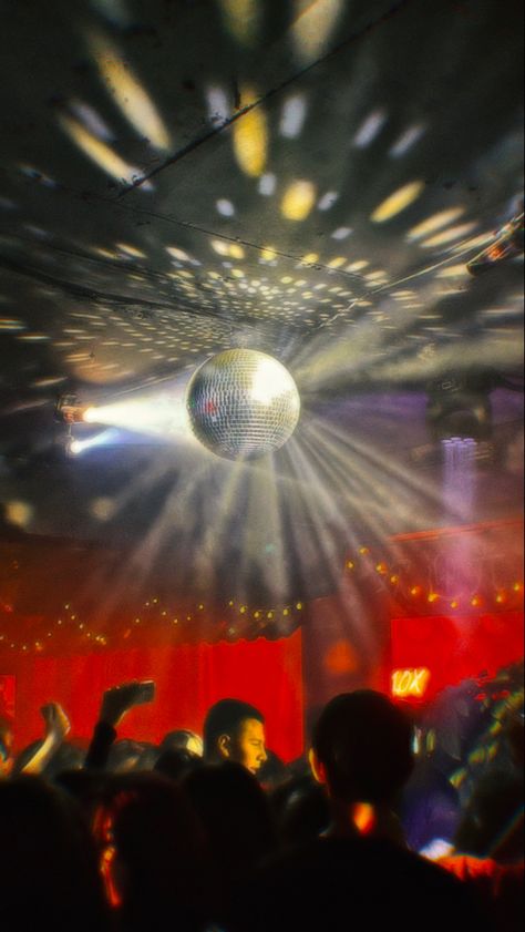 hangout, disco ball, neon light, smoke, aesthetics Disco Ball Lights, Ballroom Aesthetic, Disco Aesthetic, Disco Ball Light, 18th Birthday Party, Disco Party, Light Show, 18th Birthday, Disco Ball