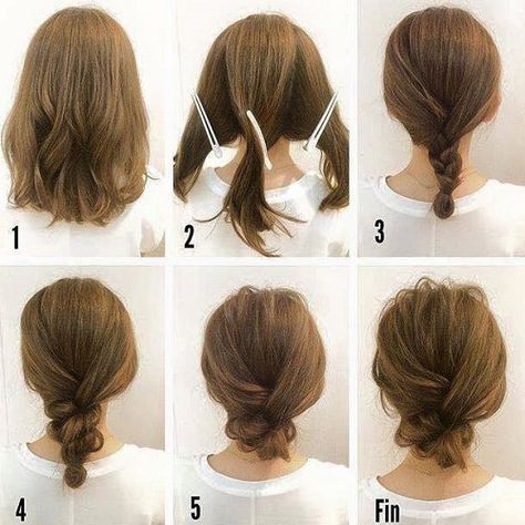 Simple Messy Updo For Medium Hair Tutorial Easy Chignon, Hair Step By Step, Sanggul Modern, Easy Updos For Medium Hair, Easy Updo, Messy Updo, Easy Hair Updos, Up Dos For Medium Hair, Updos For Medium Length Hair