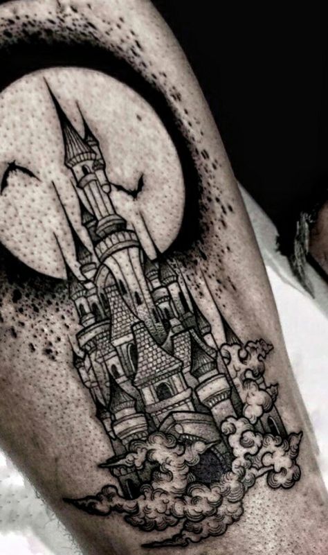 Small Castle Tattoo, Mythical Tattoos, Disney Castle Tattoo, Rip Tattoos For Mom, Small Mandala Tattoo, Small Castle, Siren Tattoo, Feminine Skull Tattoos, Learn To Tattoo