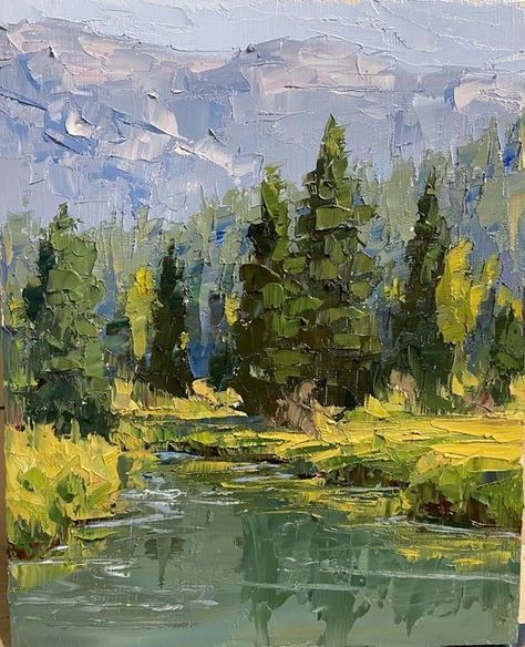 Montana Oil Painting, Mountain Oil Painting, Montana Art, Impressionism Landscape, Beautiful Property, Acrylic Art Projects, Oil Painting Inspiration, River Lodge, Impressionist Landscape