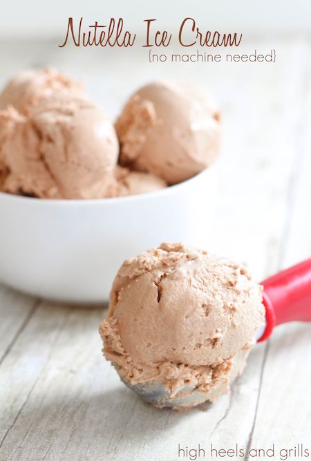 Nutella Ice Cream {No Machine Needed}. Rich, thick, and creamy! #dessert #easy #recipe http://www.highheelsandgrills.com/2014/04/nutella-ice-cream-no-machine-needed.html Ice Cream No Machine, Hemgjord Glass, Nutella Ice Cream, Scoops Of Ice Cream, Brandy Snaps, No Churn Ice Cream, Nutella Recipes, Ice Cream Popsicles, Coffee Ice Cream