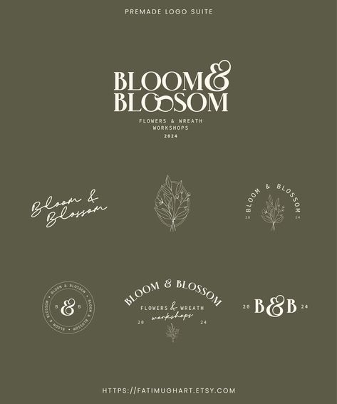 Modern Floral Logo Design for Small Business Elegant Branding Kit for Florists Premade Flower Logo Suite - Etsy UK - #logo #logodesign #elegantlogo Flower Brand Identity, Florist Brand, Floral Branding, Logo Suite, Business Elegant, Business Fonts, Identity Design Inspiration, Florist Logo, Typographic Logo Design