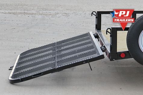 Bi-Fold Gate - PJ Trailers Trailer Upgrades, Gate Pictures, Headache Rack, Trailer Ramps, Trailer Build, Expanded Metal, Camper Living, Tow Hitch, Utility Trailer