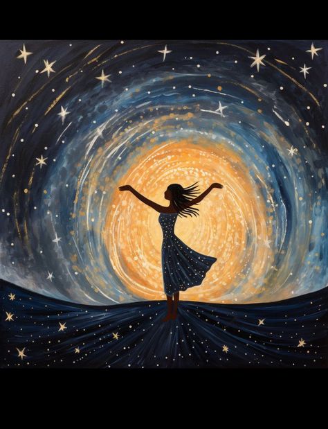 الفن الرقمي, Woman Dancing, Star Painting, Animal Illustrations, Sky Background, Body Balance, Celestial Art, Meal Recipes, Yoga Fashion