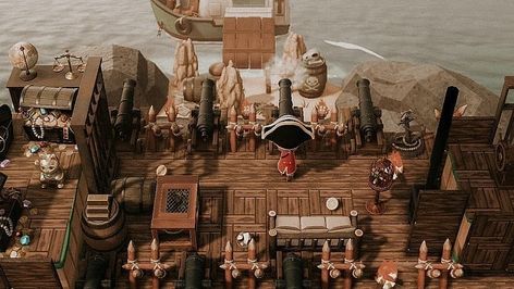 Kristian Crossing on Instagram: “With the new update comes Captain Gullivarr with his pirate themed items and clothing. Here @cybearizons created a pirate scene attacking…” Urban Island, Antique Bird Cages, Pirate Island, Pirate Bay, Pirates Cove, Acnh Ideas, Fantasy Island, Acnh Inspo, New Animal Crossing