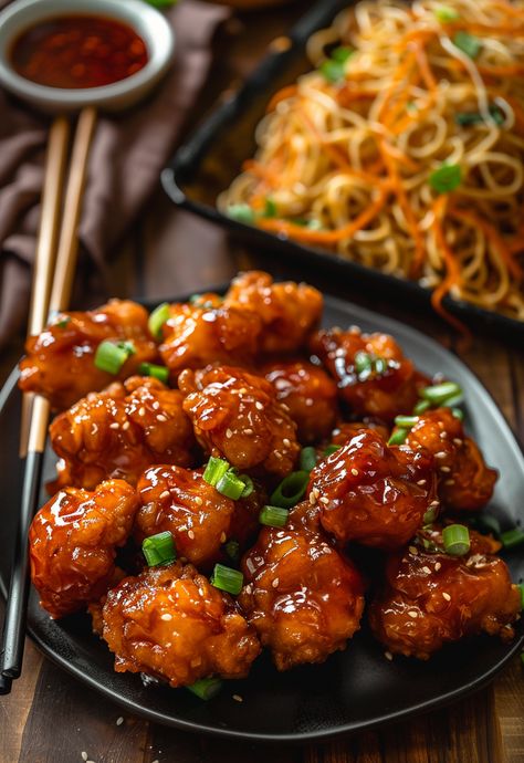 Dive into a plate of flavorful General Tso's Chicken. This recipe is bursting with deliciousness and is incredibly easy to make. Chinese Take Out Recipes, General Tso Beef, How To Make General Tso Chicken, South East Asian Food, General Tso Chicken Sauce, General Tao Chicken Recipe, General Tso Mushrooms, Tao Chicken Recipe, General Tso Chicken Sauce Easy