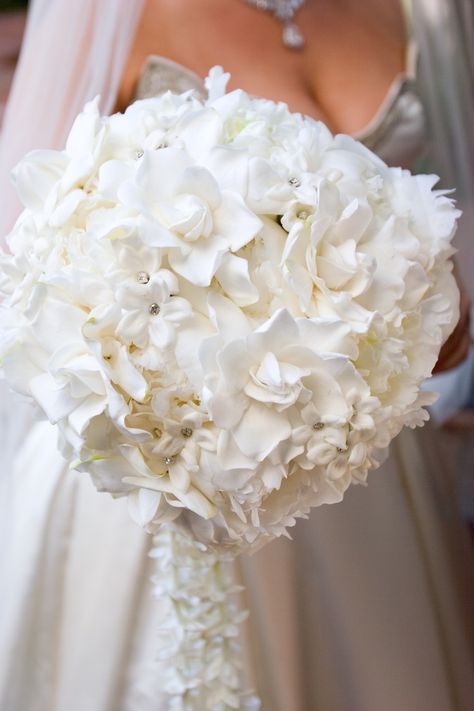 Luxe Bridal Bouquet Showcasing: White Gardenias & White Stephanotis Peony Gardenia, Pretty Bouquets, White Fits, White Gardenia, Prettiest Bouquet, April Wedding, White Bridal Bouquet, White Peony, Wedding Flower Inspiration