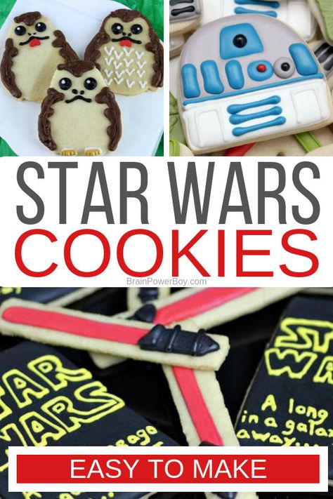 You can make these easy Star Wars cookies yourself. Really! Great for a Star Wars birthday party, Star Wars Day or any time you want to make some geeky cookies. Star Wars Cookies, Easy To Make Cookies, Star Wars Food, Family Website, Star Wars Light, Star Wars Quotes, Star Wars Diy, Star Wars Birthday Party, Edible Crafts