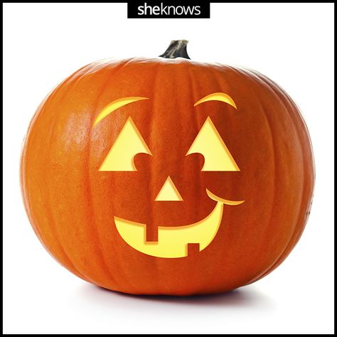 Happy Pumpkin template: 31 pumpkin carving templates to help you wow the neighborhood. Print them at @SheKnows #Halloween Happy Pumpkin Carving Ideas, Happy Pumpkin Faces, Pumpkin Face Templates, Pumpkin Carving Tools, Pumkin Decoration, Lantern Template, Cute Pumpkin Carving, Labu Halloween, Easy Pumpkin Carving