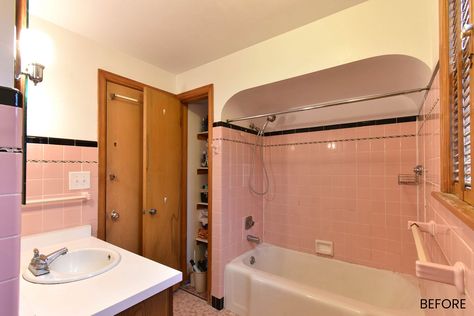 1950s Pink Bathroom Makeover | Wauwatosa, WI 1960s Bathroom Remodel Before After, Retro Bathrooms 1950s, Pink Tile Bathroom Makeover, Pink Bathroom Makeover, 50s Bathroom Makeover, Pink Bathroom Remodel, 1950 Bathroom, Ranch Bathroom, 1950s Bathroom Remodel