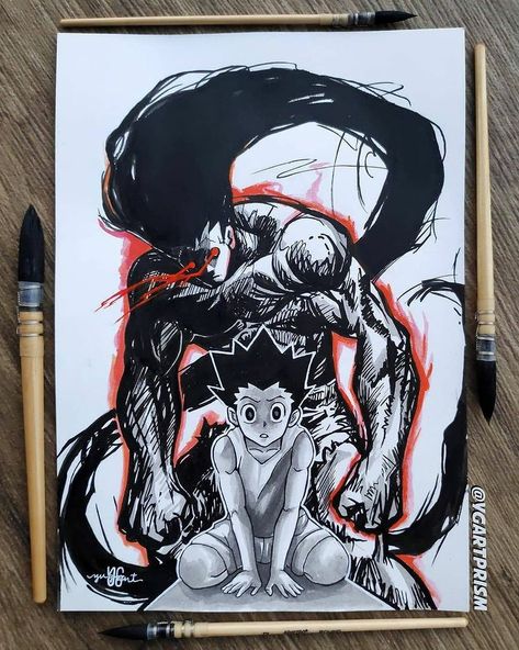 Hunter X Hunter Sketch Pencil Drawings, Manga Panels Drawing, Gon Rage Mode, Gon Drawings, Black Clover Sketch, Gon Rage, Anime Concept Art, Hunter X Hunter Tattoo, Hunter Tattoo