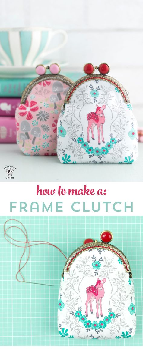 Learn how to draft a custom pattern for a frame clutch with this metal frame purse tutorial - how make a coin purse from a metal frame #frameclutch #sewing #sewingtutorial #sewingpattern #melissamortenson #polkadotchair #frameclutchpattern Sew Change Purse, Coin Bag Pattern, Clutch Tutorial, Tote Bag Pattern Free, Purse Tutorial, Purse Frame, Frame Purse, Beginner Sewing Projects Easy, Leftover Fabric