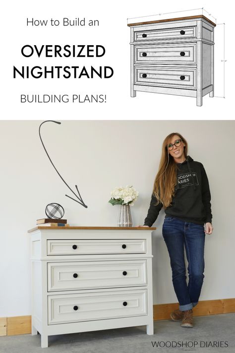 Large Nightstand Ideas Master Bedrooms, Storage Bench Plans, Diy Nightstand With Drawer, Oversized Nightstand, Bedside Table Plans, Diy Nightstand Plans, Diy Bedside Table, Nightstand Plans, Large Nightstand