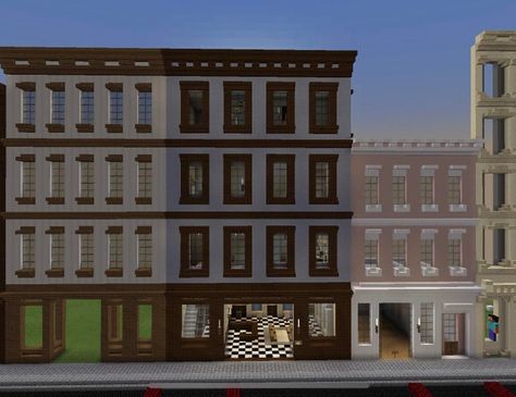 Small apartment buildings - Minecraft Cute Minecraft Apartment, Minecraft Building Ideas Apartment, Apartment Minecraft Ideas, Apartment In Minecraft, Minecraft City Apartment, Modern Apartment Minecraft, Minecraft Apartment Building Ideas, Tall Minecraft Buildings, Corner House Minecraft