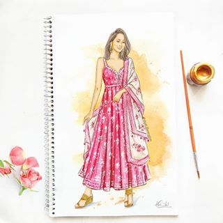 Dipti Patel Illustration (@dipti.illustration) • Instagram photos and videos India Style Dress, Bride Fashion Illustration, Simple Dress Pattern, Simple Fashion Outfits, Printed Anarkali, Fashion Figure Drawing, Dress Illustration, Bride Fashion, Fashion Illustration Sketches Dresses