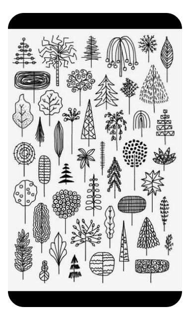 Trees Doodle Art, Doodling Trees Easy, Tree Zentangle Pattern, Embroidery Pattern Tree, Doodle Trees Easy, Doodle Trees Drawings, Doodle Embroidery Ideas, Tree Drawings Easy, Simple Doodle Ideas Aesthetic