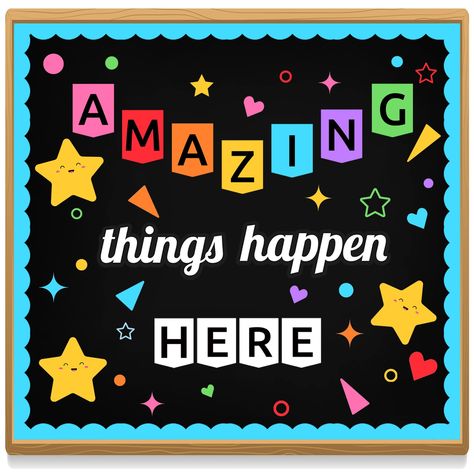 PRICES MAY VARY. 【 Bulletin Board Decoration Set 】You will receive individual letter cut-outs for the words "Amazing Things Happen Here". 3 x star, 25 x colorful classroom borders, 120 x glue dots, 100 x stickers confetti. 【 Fun and Eye Catching 】Vibrant motivational cutouts features an assortment of eye-catching colors that will brighten and liven up any setting. Create a warm and encouraging environment with this ready made bulletin board display. 【 Thoughtful Details 】 Our Classroom cutouts a Amazing Things Happen Here, Star Bulletin Boards, Welcome Bulletin Board, Bulletin Board Wall, Bulletin Board Decoration, Welcome Bulletin Boards, Bulletin Boards Classroom Decor, Teacher Bulletin Boards, Classroom Bulletin Board