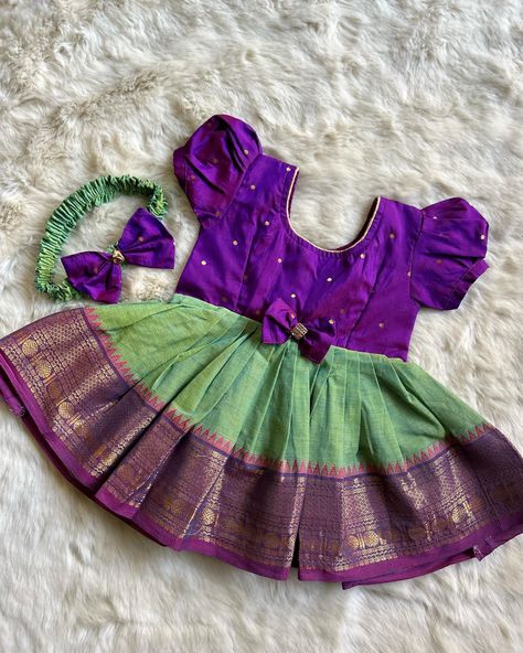 For the next festival, temple visit, wedding and special occasions! Have it all sorted Pleasant Green - Kanchi Cotton Silk Ethnic Wear for Baby Girl Instock: 0-2 Years www.babynmeindia.com 🔎KCGREPURFRO Ethnic Dress For Baby Girl, Ethnic Wear For Baby Girl, Silk Frocks For Kids, Baby Girl Frock Designs Cotton, Frocks For Babies, Frocks For Kids, Classic Baby Clothes