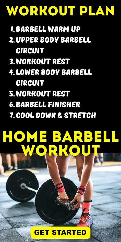 Incorporate a crossfit-inspired at-home barbell workout into your routine. Perfect for men and women, it adds intensity to your workouts and engages multiple muscle groups.Ignite fat burning with an effective at-home barbell workout designed specifically for women. Ideal for at-home fitness, it promotes overall fat loss while toning the body. Quick Fat Burning Workouts, Barbell Workouts, Barbell Workout Mens, Full Body Workout Barbell, At Home Barbell Workout, Crossfit Workouts Barbell, Barbell Home Workout, Home Workout Barbell, Barbell Workout Crossfit