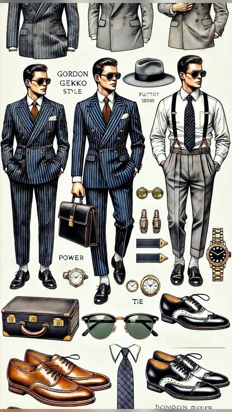 Old Fashion Outfits, 1950s Fashion Men, 50s Mens Fashion, Gordon Gekko, Mode Rockabilly, 1950s Mens Fashion, 1920s Mens Fashion, Types Of Suits, Dapper Outfit