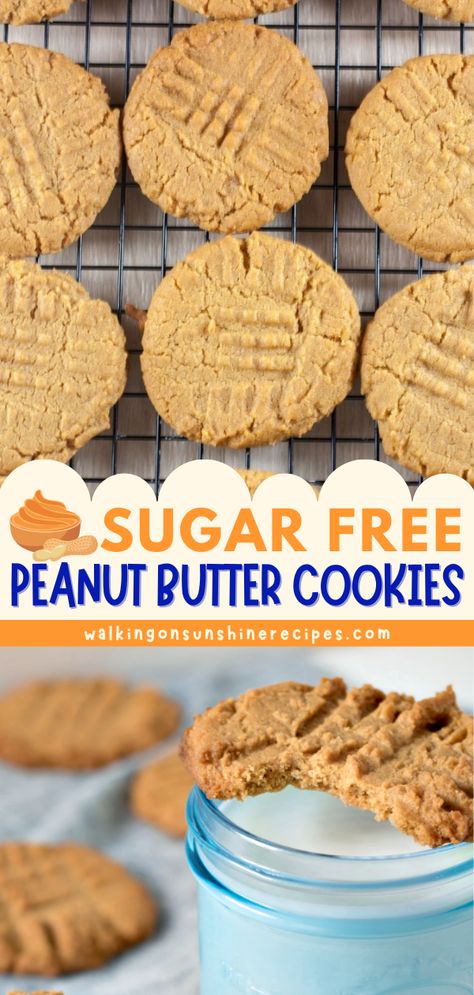 Here's a simple dessert recipe if you're on a keto, low-carb, or gluten-free diet! With just a few ingredients, you can have Sugar Free Peanut Butter Cookies that taste delicious. Definitely an easy-to-make sweet treat for diabetics! Try these flourless cookies today! Baking Ideas For Diabetics, Easy Low Carb Sweet Snacks, Peanut Butter Cookies With Splenda, Stevia Peanut Butter Cookies, Low Glycemic Cookie Recipes, Low Cal Peanut Butter Cookies, Good Desserts For Diabetics, Peanut Butter Cookies For Diabetics, Type 1 Diaversary Cookies