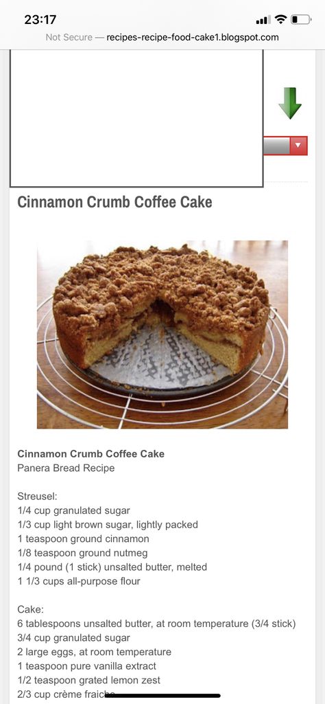 Panera Bread Cinnamon Crumb Coffee Cake, Panera Coffee Cake Recipe, Bakery Bread Recipes, Cinnamon Streusel Cake, Cinnamon Crumb Cake, Panera Recipes, Crumb Coffee Cakes, Crumb Cake Recipe, Decorative Cakes