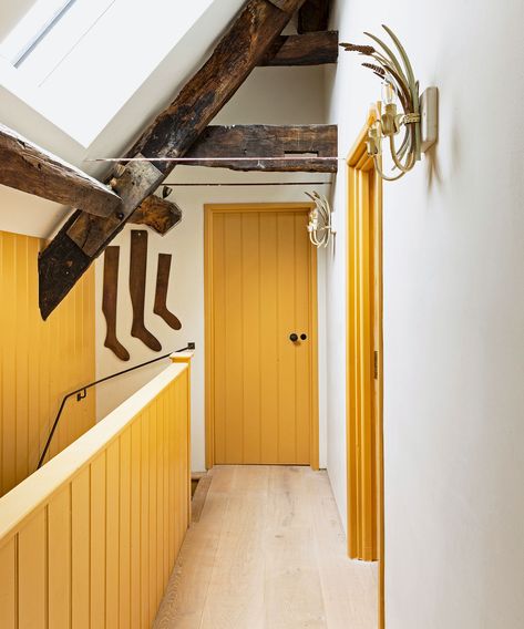 The world's best interior designers love using this color | Trumpington Edward Bulmer, Hallway Woodwork, Painted Woodwork, Emma Lewis, Edward Bulmer, Natural Paint, Tongue And Groove Panelling, Yellow Towels, Door Frames