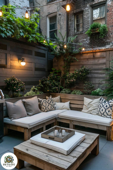 Small Garden Lounge, Backyard Cozy Corner, Small Backyard Seating Area, No Cushion Patio Furniture, Backyard Corner Sitting Area Ideas, Small Corner Outdoor Seating, Cosy Garden Corner Seating Areas, Garden Sitting Area Small Corner, Tiny Patio Ideas