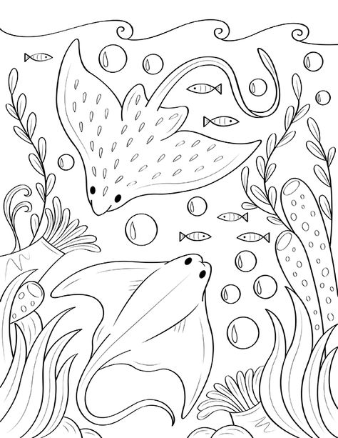 Free printable stingray coloring page. Download it at https://museprintables.com/download/coloring-page/stingray/ Tractor Coloring Pages, Ocean Coloring Pages, Underwater Scene, Mermaid Coloring Pages, Fairy Crafts, Mermaid Coloring, Coloring Book Art, Cute Coloring Pages, Animal Coloring Pages