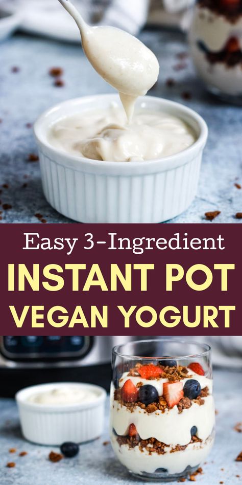 This deliciously creamy and thick Instant Pot vegan yogurt is made with just 3 ingredients - oats, cashews, and water. A soy free, coconut free yogurt that's naturally thick without the addition of thickeners like xanthan gum, arrowroot powder, agar agar, etc. Diy Coconut Yogurt, Raw Vegan Yogurt, Oat Milk Yogurt Recipe, Non Dairy Yogurt Recipe, Diy Vegan Yogurt, Homemade Vegan Yogurt, Cashew Milk Yogurt, Lactose Free Yogurt, Vegan Frozen Yogurt