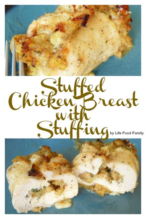 Stuffed Chicken Breast With Stuffing, Chicken Breast With Stuffing, Breaded Stuffed Chicken Breast, Easy Stuffed Chicken Breast Recipes, Easy Stuffed Chicken Breast, Baked Stuffed Chicken, Stove Top Stuffing, Stuffed Chicken Breasts, Chicken Breast Recipes Baked