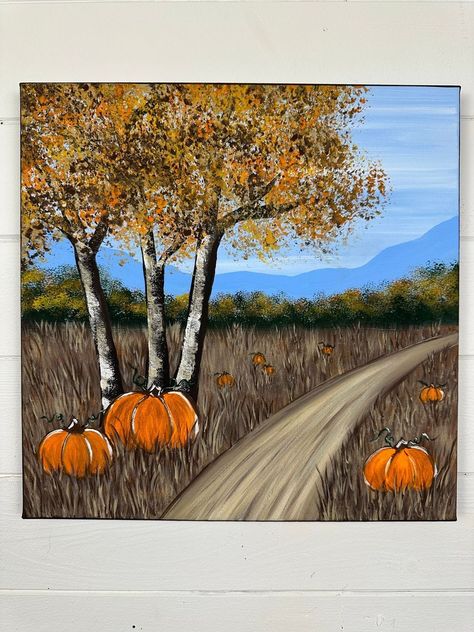 Pumpkin Patch Painting, Painting Techniques Canvas, Paint A Pumpkin, Easy Nature Paintings, Painting Pumpkin, Canvas Art Painting Acrylic, Fall Canvas Painting, Variety Store, Fabric Painting Techniques