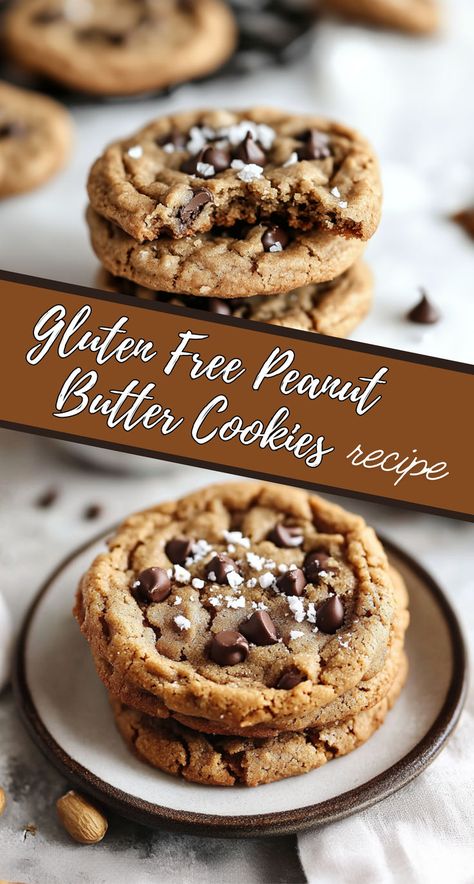 Two images of flourless peanut butter cookies with text overlay Paleo Peanut Butter Cookies, Baking Ideas Easy, Gluten Free Peanut Butter Cookies Recipe, Flourless Baking, Paleo Friendly Desserts, Gluten Free Peanut Butter Cookies, Flourless Peanut Butter Cookies, Flourless Cookies, Gluten Free Peanut Butter