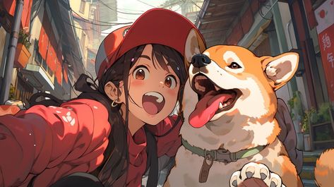 Taking Selfie, Dog Poses, Dog Selfie, Corgi Dog, Dog Drawing, Girl And Dog, Painting Art Projects, Character Portraits, Fun Games