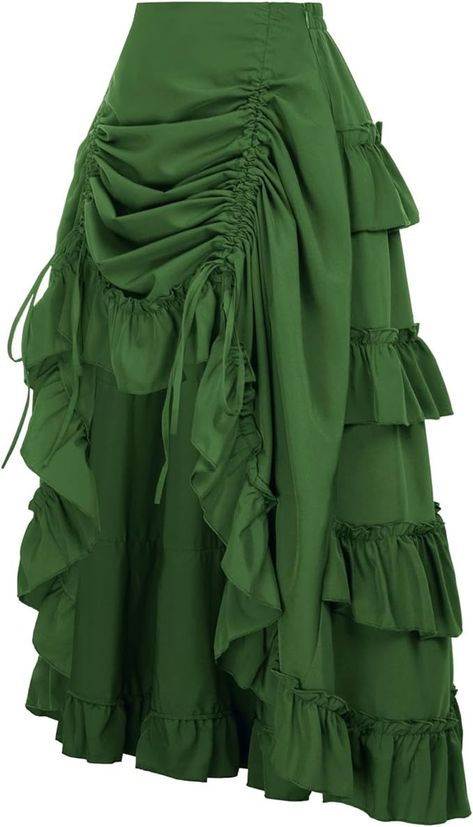 SCARLET DARKNESS Women's 2024 Summer Skirt Gothic Steampunk Skirt Victorian High-Low Bustle Skirt, New Ruffle-green, S : Amazon.co.uk: Fashion Green Ruffle Skirt, Steampunk Skirt Diy, Dark Green Outfits For Women, Dark Green Fashion, All Green Outfit, Scarlet Darkness, Green Outfits For Women, Dark Green Skirt, Victorian Skirt