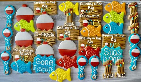 Fishing Themed Birthday Party, First Birthday Cookies, Fishing Birthday Party, Boys First Birthday Party Ideas, Boys 1st Birthday Party Ideas, 1st Birthday Themes, First Birthday Party Themes, Fishing Birthday, First Birthday Themes