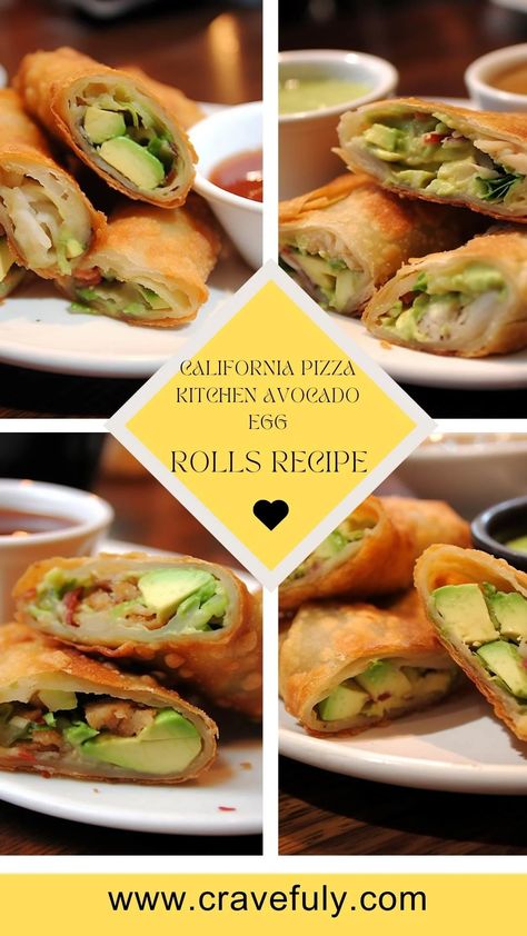 California Pizza Kitchen Avocado Egg Rolls Recipe California Pizza Kitchen Avocado Egg Rolls, California Pizza Kitchen Egg Rolls, Cpk Avocado Egg Rolls Recipe, Avocado Eggroll Recipe, Avacado Egg Rolls, Chicken Avacado, Pizza Egg Rolls, Avocado Rolls, Avocado Egg Rolls