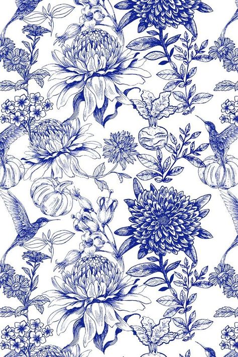 Tapestry Dress, Wallpapers Laptop, Patterns Illustration, Fusion Wear, Greek Blue, Floral Toile, Textile Prints Design, Textile Pattern Design, Phone Wallpaper Patterns