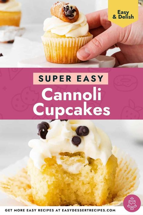 Cannoli Cupcakes, Fall Desserts Thanksgiving, Easy Cannoli, Cannoli Cupcake, Homemade Cannoli, Deserts Cupcakes, Cannoli Filling, Deserts Easy, Easy Dessert Recipes