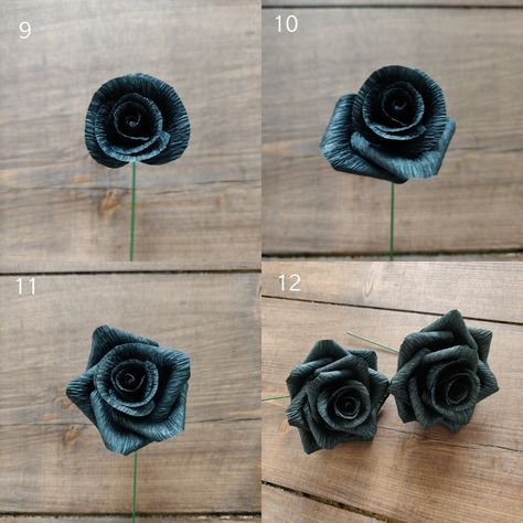 Crepe Paper Black Rose and Purple Rose Buds - Carte Fini Diy Black Roses, Paper Flower Bouquet Aesthetic, Paper Flowers Roses, Halloween Roses, Rosé Halloween, Crepe Paper Flowers Diy, Halloween Pumpkin Diy, Giant Paper Roses, Paper Rose Template