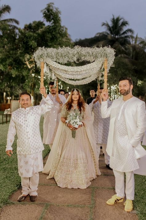 Photo from Shivangi and Varun Wedding Indian Bridal Entrance, Nikkah Chaadar, Indian Wedding Chori Decoration, Wedding Chadar For Bride, Flower Chadar For Bride Entry, Bride Entry Chadar, Indian Bride Entrance, Bridal Chadar, Indian Bride Entry