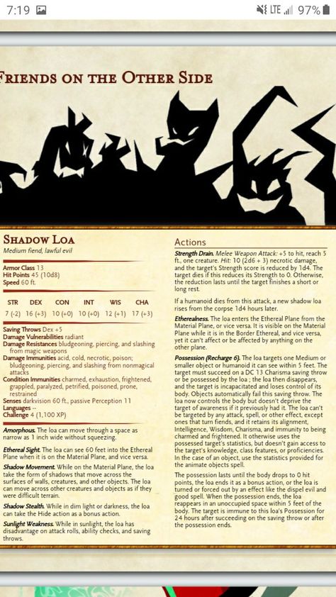 Dnd Disney, Disney Dnd Homebrew, Disney Dungeons And Dragons, Disney Dnd Characters, Disney Dnd, Dnd 5e Shadow Monsters, Dnd Shadow Monster, Dnd Werewolf Stats, Dnd 5e Low Level Monsters