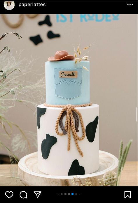 Modern Cowboy Party, 1st Rodeo Birthday Party Ideas, Rodeo 1st Birthday Cake, Cowboy Theme Birthday Cake, Two Year Old Cowboy Birthday, 2nd Rodeo Birthday Cake, Baby Boy First Birthday Cowboy Theme, Rodeo Themed 1st Birthday Cake, 3rd Rodeo Birthday Party Boy