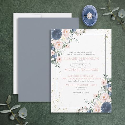 Light Dusty Blue, Afternoon Wedding, Pink And Gold Wedding, Botanical Wedding Invitations, Botanical Wedding, Personalized Invitations, Elegant Invitations, Floral Invitation, Wedding Planning Tips