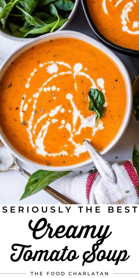 Soup Quick And Easy, Easy Homemade Tomato Soup, Quick Tomato Soup, Creamy Tomato Soup Recipe, Soup Quick, Homemade Tomato Soup, The Food Charlatan, Tomato Soup Homemade, Tomato Bisque