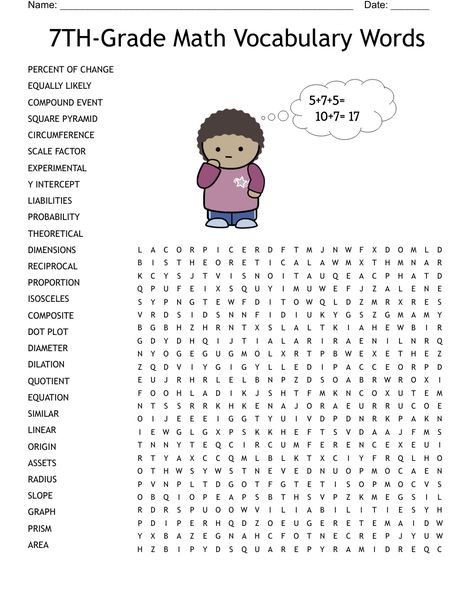 7TH-Grade Math Vocabulary Words Word Search Math Word Search, Math Vocabulary Words, Easy Word Search, Math Fact Worksheets, Unscramble Words, Math Wall, Scramble Words, Math Vocabulary, Math Words