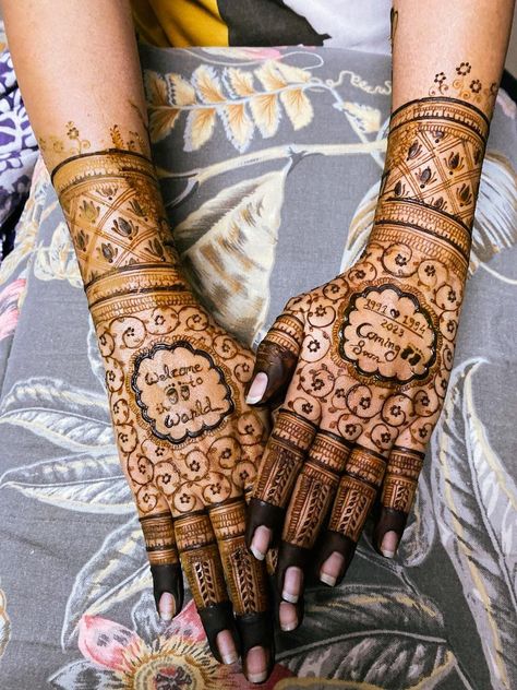 Naming Ceremony Mehendi Design, Baby Shower Mehndi Back Hand, Name In Mehndi Design, Simple Baby Shower Mehendi Designs, Mehndi Designs For Baby Shower Function, Baby Shower Mehendi Designs Latest, Baby Shower Mehndi Designs Hand, Baby Shower Mehendi Designs, Baby Mehendi