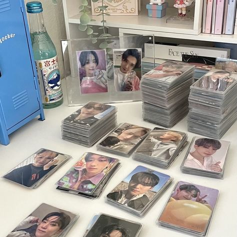 Photocard Album Aesthetic, Kpop Photo Card Aesthetic, Kpop Photocard Collection Aesthetic, K Pop Merch Aesthetic, Photo Cards Seventeen, Svt Album Collection, K Pop Photocards Aesthetic, Kpop Pc Aesthetic, Photocard Collection Aesthetic